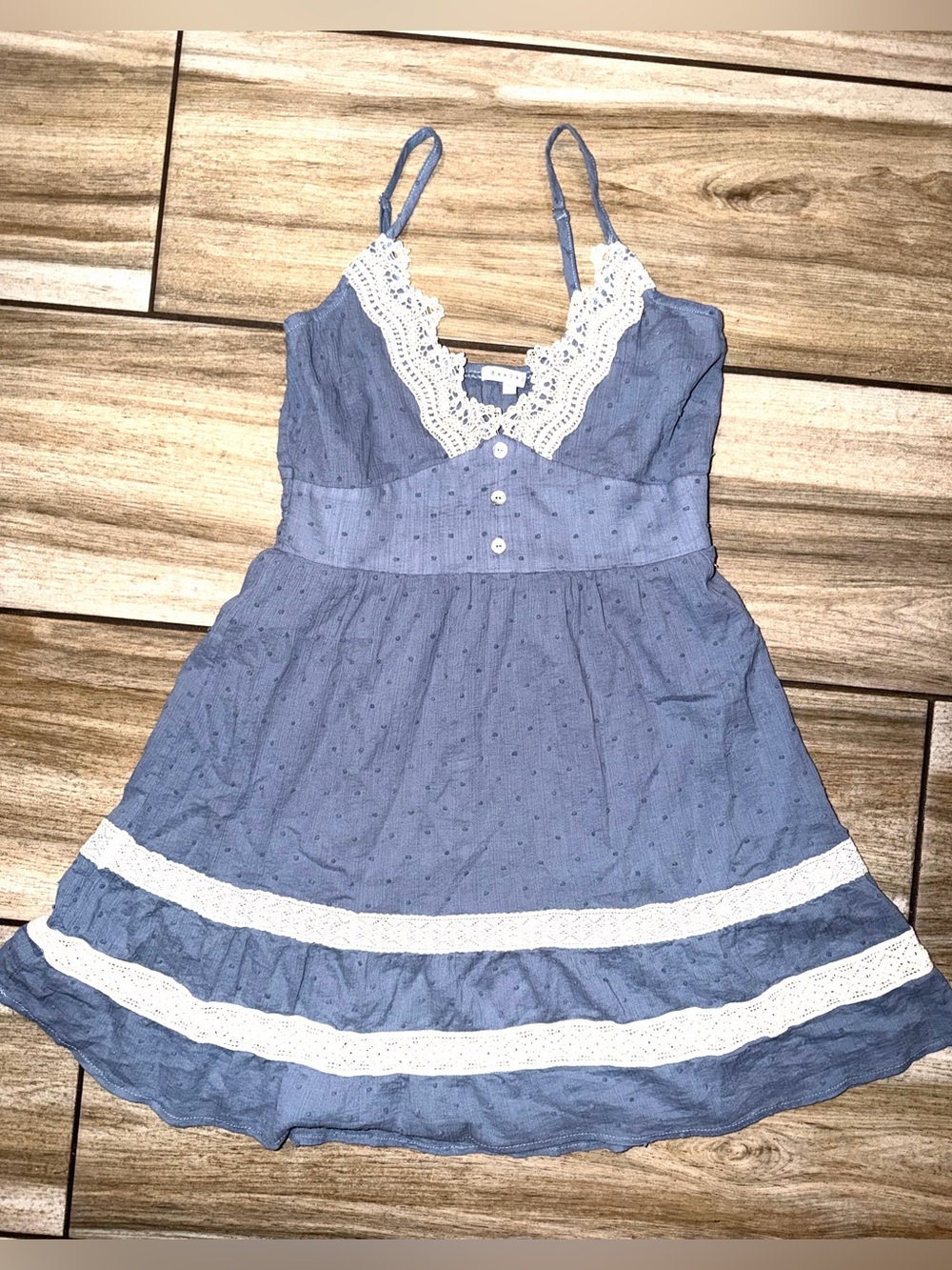 Women’s Blue Lace-Trim Mini Dress with Spaghetti Straps